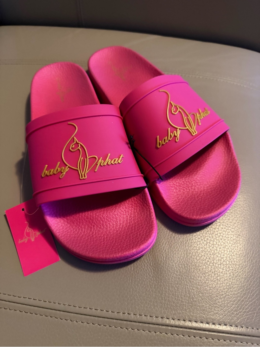 NEW Baby Phat Hot Pink Slide Sandals with Gold Logo